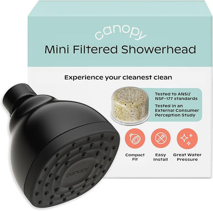 Canopy Mini Filtered Shower Head - Compact Filter for Hard Water - Black