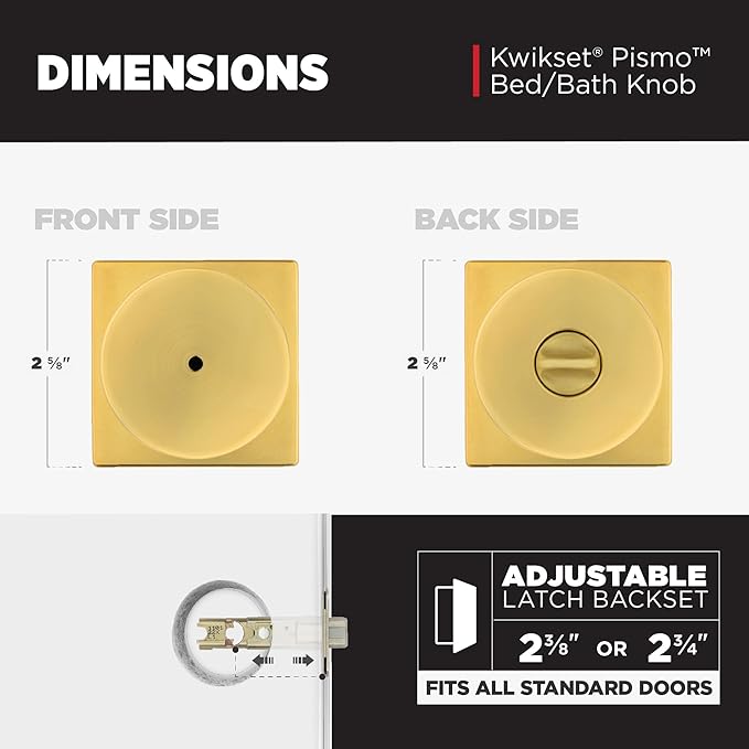 Kwikset Pismo Interior Privacy Door Knob with Lock, Door Handle for Bathroom and Bedroom, Satin Brass, Square, Keyless Turn Lock Doorknob, Microban Protection