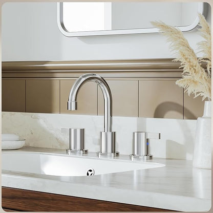 Phiestina 8 Inch 3 Hole Widespread Chrome Bathroom Faucet 2 Handle Bathroom Vanity Faucet with Metal Pop Up Drain & Water Supply line,BF03042-K01-C