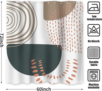Boho Shower Curtain, Mid Century Modern Abstract Minimalist Beige Neutral Machine Washable Waterproof Fabric Stall Size for Bathroom Bathtub with Hooks 60Wx72H