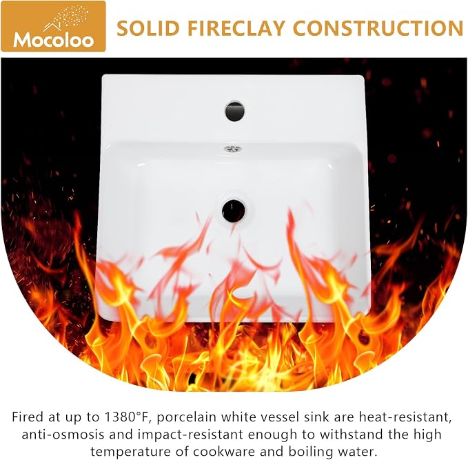 Mocoloo 18"x16" Wall Mounted Bathroom Sink White Rectangle Porcelain ADA Compliant Ceramic Bathroom Sinks Floating Vanity Sink for Lavatory Room Basin