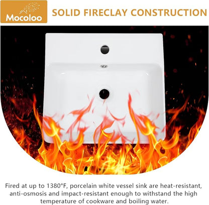 Mocoloo 18"x16" Wall Mounted Bathroom Sink White Rectangle Porcelain ADA Compliant Ceramic Bathroom Sinks Floating Vanity Sink for Lavatory Room Basin