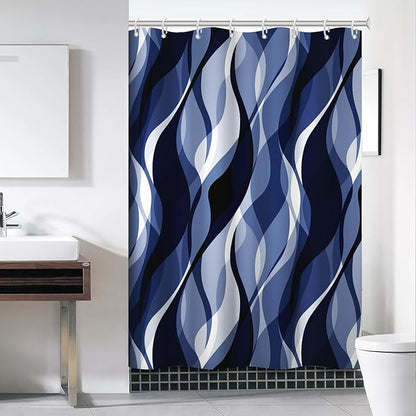 Navy Blue Shower Curtain, Black and Blue Striped Shower Curtain Set for Bathroom Modern Waterproof Bathroom Decor with Hooks, 48x72 Inch