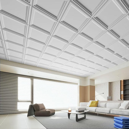 WOWSTAR 12-Pack 24"x24" Drop Ceiling Tiles, Waterproof Glue up Ceiling Panels, White | PVC ceiling panels, 24"x24", waterproof, glue-up install, basement kitchen bathroom, 12-pack, set C