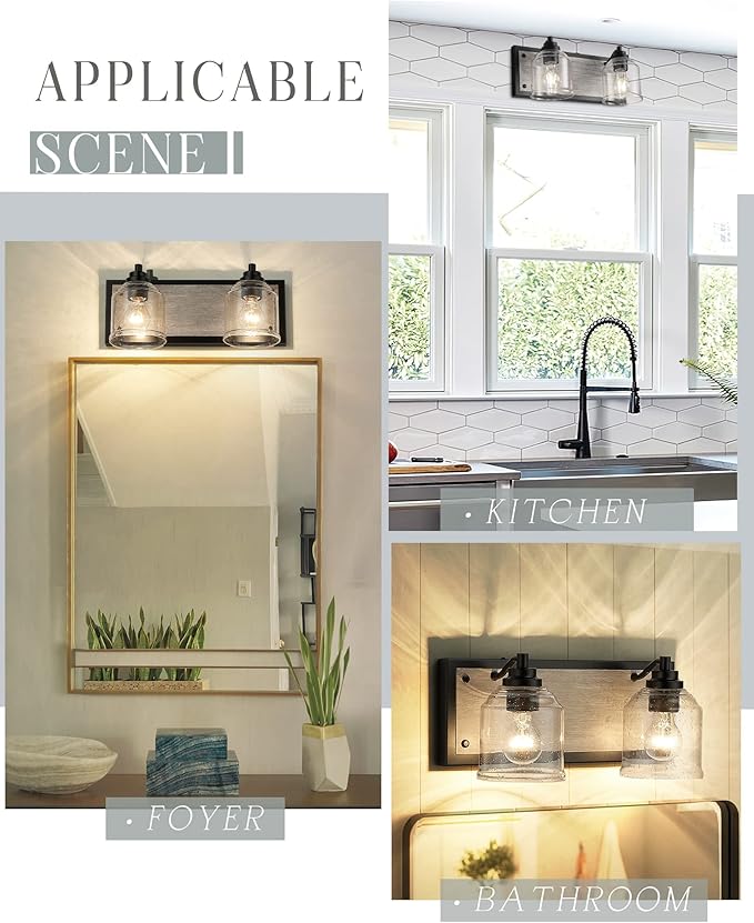 Vanity Lights for Bathroom Large 15.8", Farmhouse Rustic Vanity Light with Bubble Glass Shades, Gray 2 Light Bathroom Lighting Fixtures Over Mirror, Bath Wall Sconce Home Decor