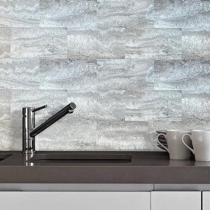 AULIGET 20-Piece Peel and Stick Backsplash Wall Tiles, 6" x 12" PVC Warm Grey Faux Stone Stick on Tiles for Backsplash Kitchen, Bathroom, Laundry Room, Camper, Fireplace