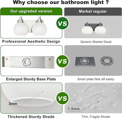IZORRO Bathroom Light Fixtures, 2-Light Brushed Nickel Vanity Light, Modern Wall Sconces with Globe Milk White Glass Shade, Vanity Lighting Fixtures Over Mirror,E26 Bulb Socket