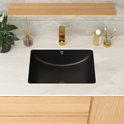 Undermount Bathroom Sink 20 x 14 inch Black Vessel Sink Rectangular Modern Ceramic Rectangle Vanity Art Basin with Overflow