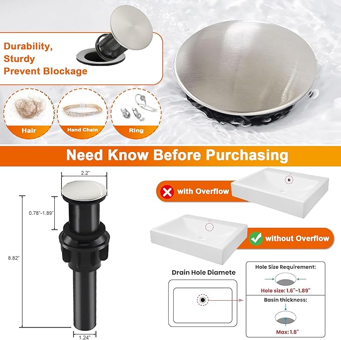 Brushed Nickel Bathroom Vessel Sink Faucet, Waterfall Faucet, Vessel Faucet, Tall Body High 1 Hole Single Handle with Pop Up Drain Combo Vanity Mixer Tap Commercial Basin Bowl Sink Silver
