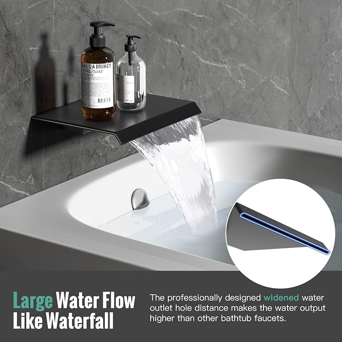 Waist Massage Spray Shower System with 6 Body Jets and Tub Spout, 16'' Full Body Bathtub Shower System with Shower Jet, Wall Mounted Rain Shower and Handheld Shower Faucet Set Complete, Matte Black