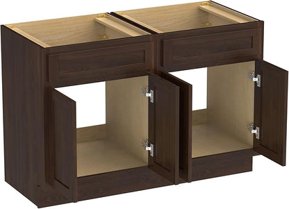 Vanity Art 48 Inch Bathroom Base Cabinet Only, Double Sink Top (Not Include Sink) with Door & Soft Close Hinge, Unassembled Floor Cabinet, Brown, 2ea 24 Inch Combo