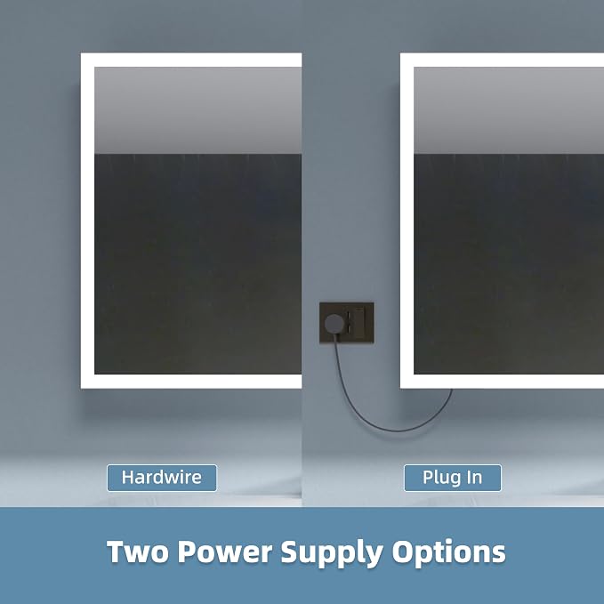 LED Medicine Cabinet 60x30 Anti-Fog Mirror Dimmable Recessed Mount | 3 Color Dimmable LED. Time Temp Display. Anti-Fog IP44. 2 Outlets+2 USB. Plug-in/Hardwired. Recessed/Wall Mount