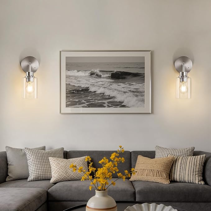 Epinl Battery Operated Wall Sconce Set of Two - Brushed Nickel Rechargeable Wireless Wall Sconces with Remote Control, Cordless Wall Lights 3000K Wall Lamp for Bedroom Bathroom Living Room