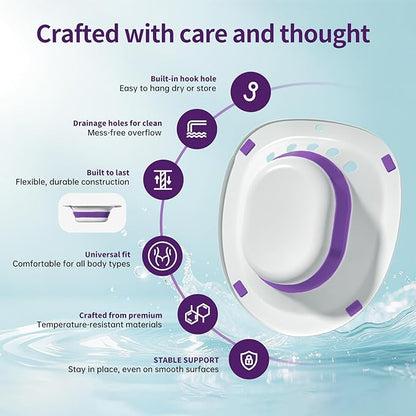 RUGUO Sitz Bath for Toilet Seat - Yoni Steam Seat - Sitz Bath for Hemorrhoids and Postpartum Care - Portable Bidet BPA Free - Foldable Basin for Epsom Salt Soak - Amethyst