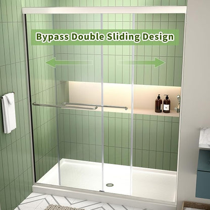 ACE DECOR Double Sliding Shower Door, 50"-54" W x 70" H, Chrome Finish | Bypass Semi-Frameless Shower Doors, 6mm Clear SGCC Tempered Glass, Easy-Clean Nano Coating&Leak-proof&Reversible Installation