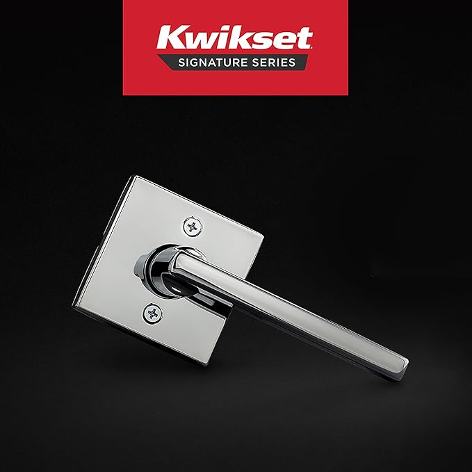 Kwikset Halifax Dummy Door Handle, Single Sided Lever for Closets, French Double Doors, and Pantry, Polished Chrome Non-Turning Reversible Interior Push/Pull Lever, Square Rose
