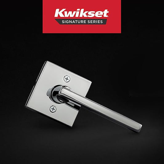 Kwikset Halifax Dummy Door Handle, Single Sided Lever for Closets, French Double Doors, and Pantry, Polished Chrome Non-Turning Reversible Interior Push/Pull Lever, Square Rose