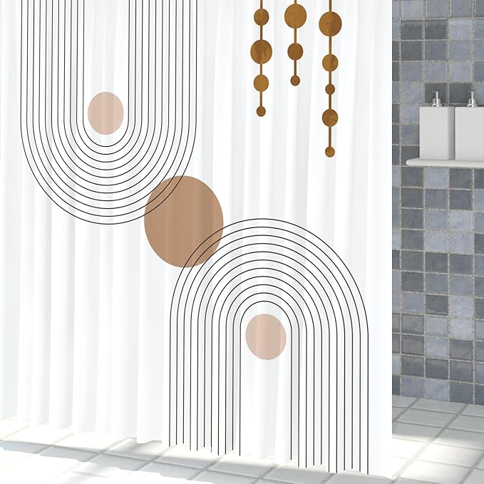 Mid Century Shower Curtain Minimalist Abstract Arch Simple Sun Modern Shower Curtains Bohemian Geometric Aesthetic Bathroom Decor Waterproof Fabric Curtain with Hooks 72x78 inch