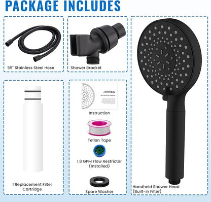Filtered Shower Head with Handheld, High Pressure 9-Spray Modes Detachable Shower Head with Filter for Hard Water-Remove Chlorine & Impurities, 2 Filters, Matte Black