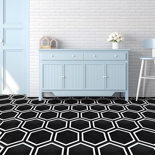Art3d 10-Pack Hexagon Peel and Stick Flooring Tile Marble Look, Self Adhesive Waterproof Vinyl Floor Tile for Living Room, Kitchen, Bathroom, Bedroom, 11.8" x 10.2" Black Marble
