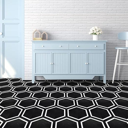 Art3d 60-Pack Hexagon Peel and Stick Flooring Tile Marble Look, Self Adhesive Waterproof Vinyl Floor Tile for Kitchen Bathroom Living Room Bedroom, 11.8" x 10.2" Black Marble