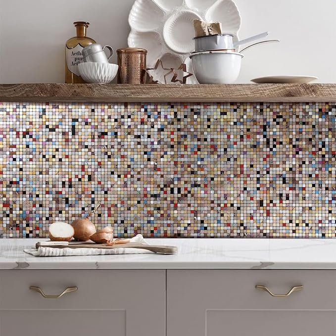 10 Sheets Peel and Stick Backsplash Tile for Kitchen, Self-Adhesive Mosaic Tile, Stick on Bathroom Vanities，Fireplace Décor, Laundry Table(11.81" X 11.81") (1.0 Color Mixing)