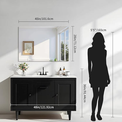 KOCUUY Frameless Mirror, 28"x40" Bathroom Mirror for Over Sink, Upgraded Shatterproof, Large Rectangle Unframed Mirror for Wall, Bathroom, Bedroom, Living Room, Entryway, Hang Horizontal/Vertical