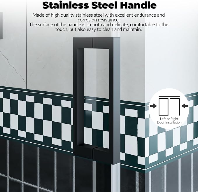 Sliding Shower Door 56-60 inch W×76 inch H, Stainless Steel Round Tube Track, 8mm Tempered Glass, One Fixed & One Sliding Panel, Matte Black Finish, Frameless Bathroom Door for Walk-in Shower