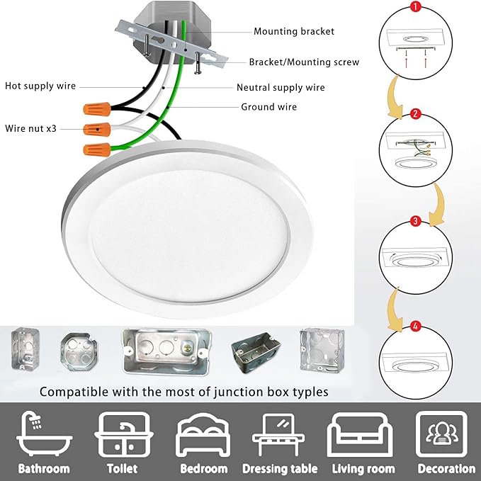 ETL Certified 7 inch Small LED Flush Mount Ceiling Light Dimmable,5000K Daylight Ultra Slim Round Flat Panel Ceiling Light Fixture,Modern Ceiling Lamp for Closet,Kitchen,Bathroom 26Pack(White)