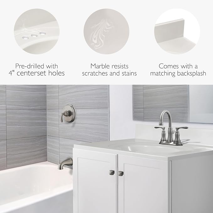 Design House Single Sink Vanity Top, 31", Ivory | With Backsplash, , Countertop, Classic, Cultured Marble, Bath, 586321