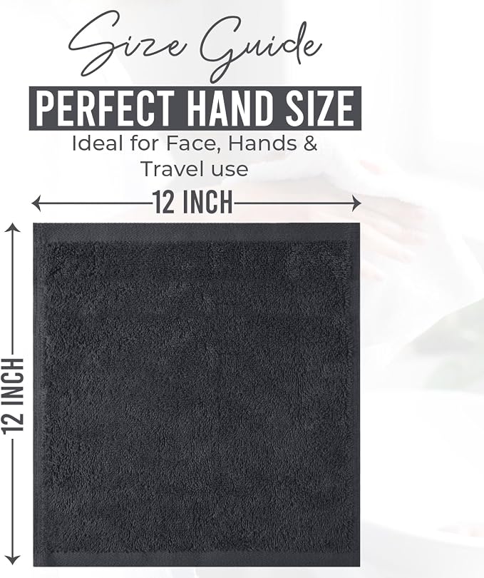 DAN RIVER 24 Pack Cotton Wash Cloths Set for Showering [12x12] Charcoal | Lighter Weight, Quick to Dry, Super Soft & Absorbent Face Towels, Hotel Quality, Perfect for Bathroom, Gym, Spa