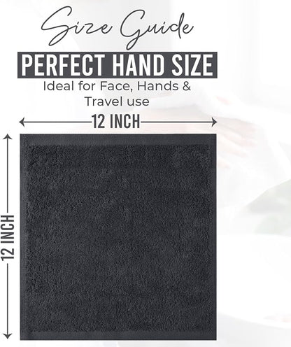 DAN RIVER 24 Pack Cotton Wash Cloths Set for Showering [12x12] Charcoal | Lighter Weight, Quick to Dry, Super Soft & Absorbent Face Towels, Hotel Quality, Perfect for Bathroom, Gym, Spa