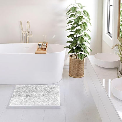 Hearth & Harbor Bathroom Rugs, Chenille Bath Mat - Machine Washable Bath Mats for Bathroom Non-Slip Backing Rubber, Quick Dry Bathroom Mat - Off-White Bath Rug, 17x24