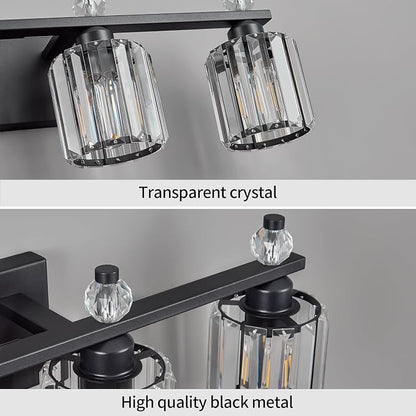Bathroom Vanity Lights 4-Light Sand Black Modern Crystal Vanity Light Fixtures Over Mirror Crystal Bathroom Vanity Lighting Fixtures