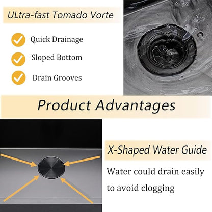 VCCUCINE 25 Inch Black Drop in Kitchen Sink,25x22 Inch Gunmetal Black Single Bowl Stainless Steel Basin Topmount Kitchen Sink,16 Gauge Metal Laundry Sink Black Small Kitchen Sink