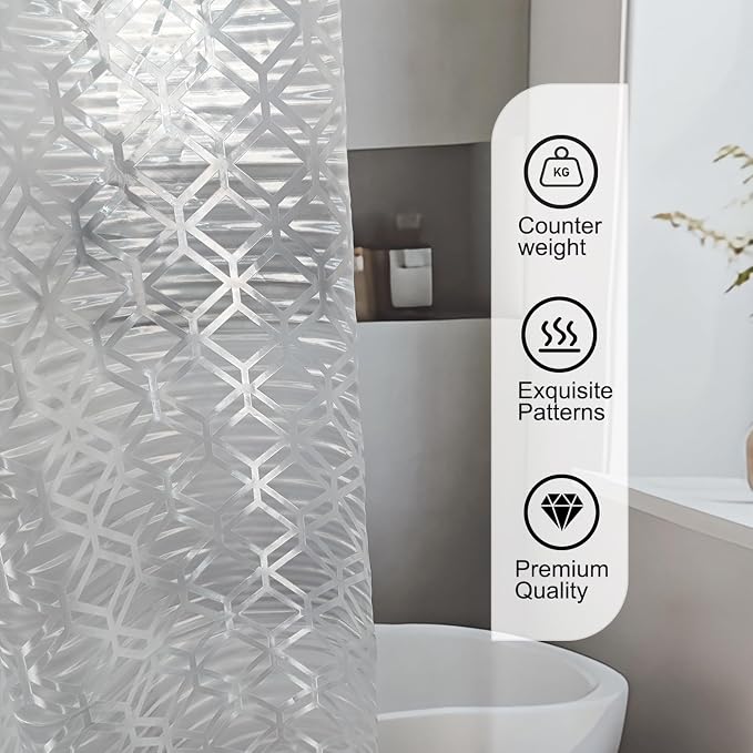 TIKABC Shower Curtain Liner, 4G PEVA Shower Liner, Plastic Peva Waterproof Shower Curtains, 72x72 inch with Grommet Holes 3 Magnetic Weights