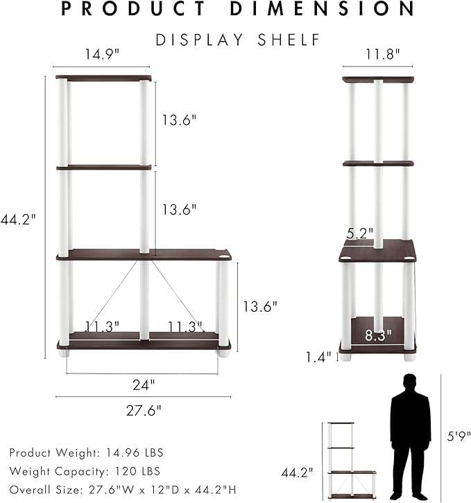 Homes: Inside + Out Apexa Modern 4-Cube Ladder Shelving Units, Collectibles Display Shelves, Easy Assembly Standing Shelf, Home Storage Organizer for Living Room, Bedroom, Office, Espresso
