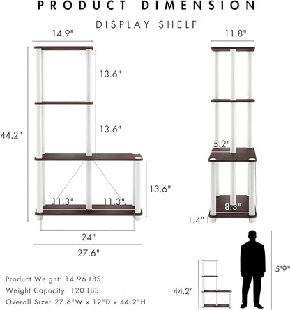 Homes: Inside + Out Apexa Modern 4-Cube Ladder Shelving Units, Collectibles Display Shelves, Easy Assembly Standing Shelf, Home Storage Organizer for Living Room, Bedroom, Office, Espresso