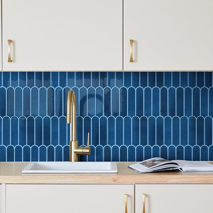 Commomy Thicker Navy Blue Peel and Stick Backsplash - 10 pcs of 12" x 12" - 3D Adhesive Peel and Stick Tiles Backsplash for Kitchen, Bathroom, Removable, Waterproof, Vinyl Wall Tile