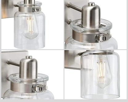 Progress Lighting P300048-009 Calhoun Collection Clear Glass Farmhouse Bath Vanity Light, 4-Light, Brushed Nickel