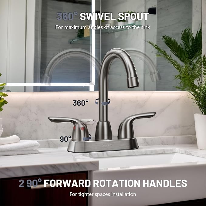 Bathroom Sink Faucet for 3 Hole, 4 Inch Stainless Steel Faucet for Bathroom, Bathroom Faucets with Deck Plate & Pop-Up Pop-Up Drain Assembly 2-Handle Faucet for Bathroom Sink Vanity RV Restroom