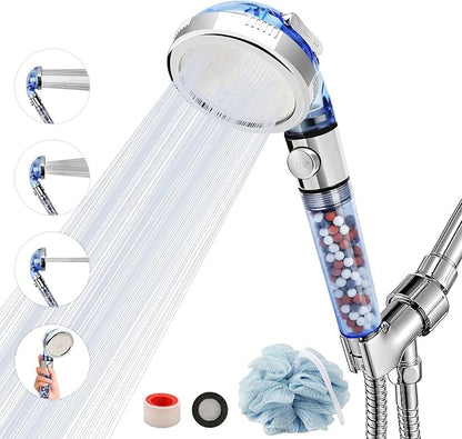 Filtered Shower Head - 59 Inch Expandable Handheld Hose, Leakproof Flexible Hose Extension, High Pressure Shower