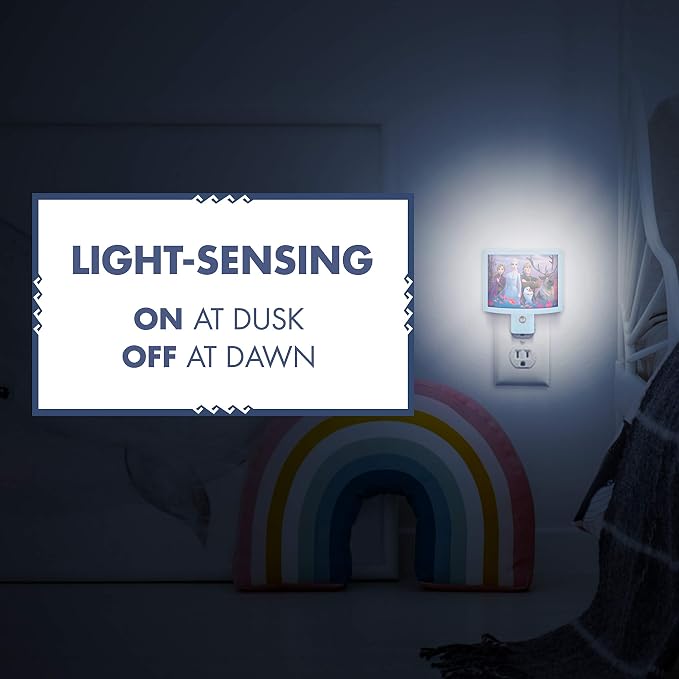 Disney Frozen Plug in Night Light with Dusk to Dawn Sensor, Wrap Shade | Plug-in, Dusk to Dawn, Girls Bedroom Decor, UL-Listed, Ideal for Nursery, Bathroom, 46276