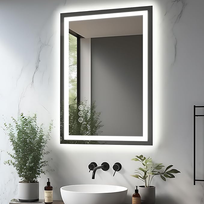 EchosLife 20"x28" LED Bathroom Mirrors for Wall | Backlit + Front Lit, Anti-Fog, Stepless Dimmable, 3 Colors, Memory, Tempered Glass, UL Listed, Horizontal/Vertical
