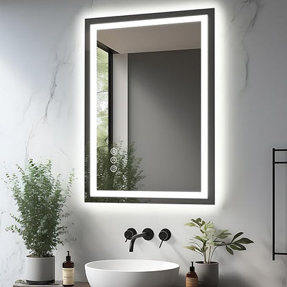 EchosLife 20"x28" LED Bathroom Mirrors for Wall | Backlit + Front Lit, Anti-Fog, Stepless Dimmable, 3 Colors, Memory, Tempered Glass, UL Listed, Horizontal/Vertical