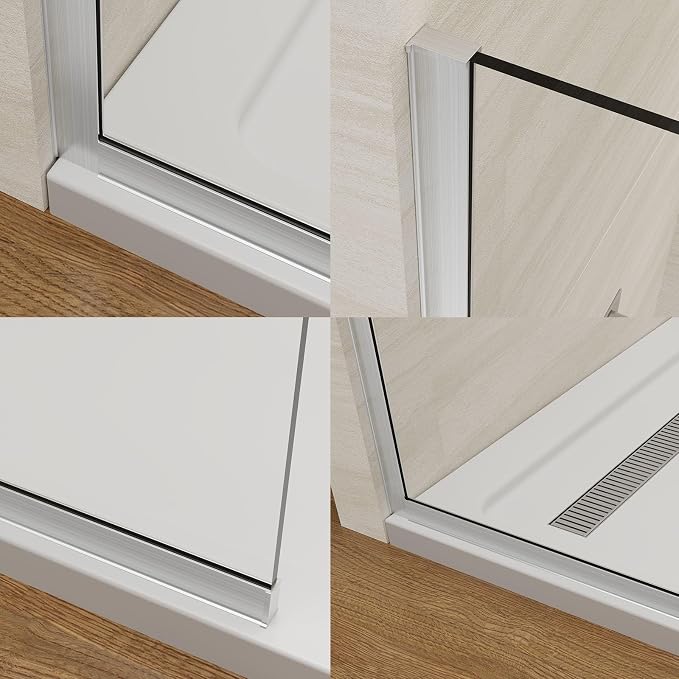 Shower Screen 36" x 76" Half Frameless Shower Wall Panel, Tempered Glass 3/8 inch, Easy to clean Coating, Fixed Glass Shower Door with Hardware (Brushed)