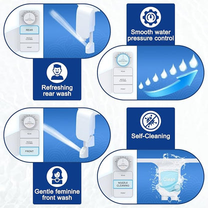 Bidet Attachment for Toilet,Non Electric Ultra-Slim Cold Water Bidet Toilet Seat Attachment,Adjustable Water Pressure,Self-cleaning Dual Nozzle (Frontal & Rear Wash),Easy to Install,White