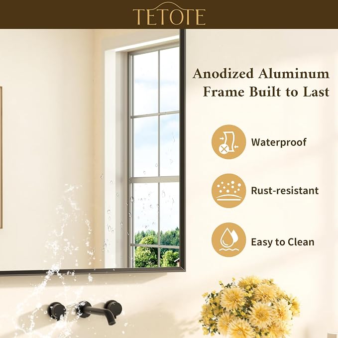 Black Bathroom Mirror 22" x 30" Matte Black Rectangle Beveled Framed Bathroom Vanity Mirror for Over Sink, Tempered Glass, Shatterproof, Stronger Frame, Modern Farmhouse Bedroom, Entryway