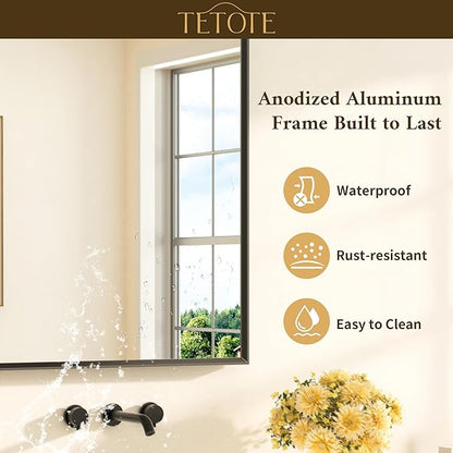Black Framed Mirror for Bathroom Vanity 32" x 36" Matte Black Rectangle Beveled Frame Wall Mirror for Over Sink, Tempered Glass, Modern Farmhouse Bedroom, Entryway, Living Room
