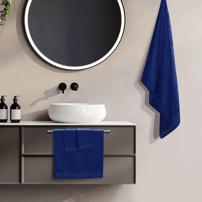 Ultra Soft 3 Pack Cotton Towel Set, Contains a Bath Towels 28x55 inch, a Hand Towels 16x24 inch & a Wash Coths 12x12 inch, Ideal Everyday use, Compact & Lightweight - Navy Blue